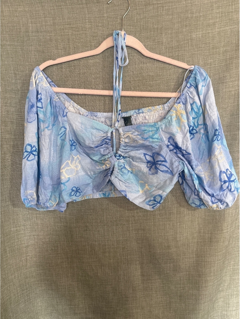 Wild fable Blue Floral Puff Sleeve Crop Top